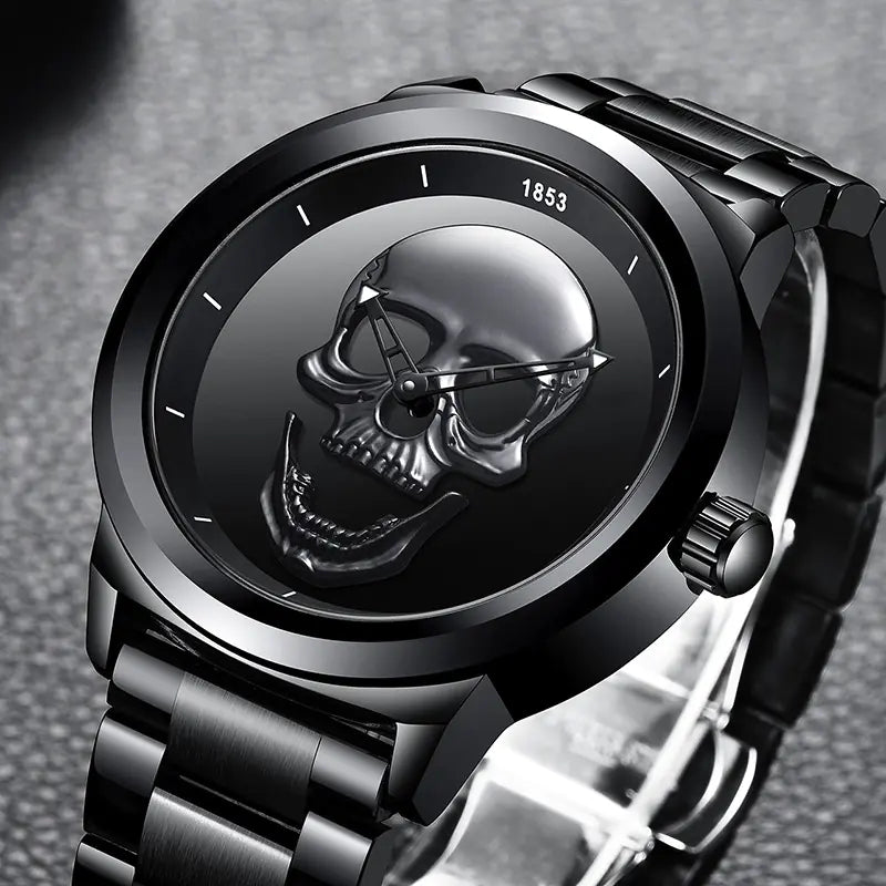 LIGE Men's Bold 3D Skull Watch