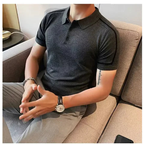 Men's Casual Stripe Polo Shirt - Summer Knit Top