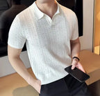 Chic Jacquard Striped V-Neck Polo