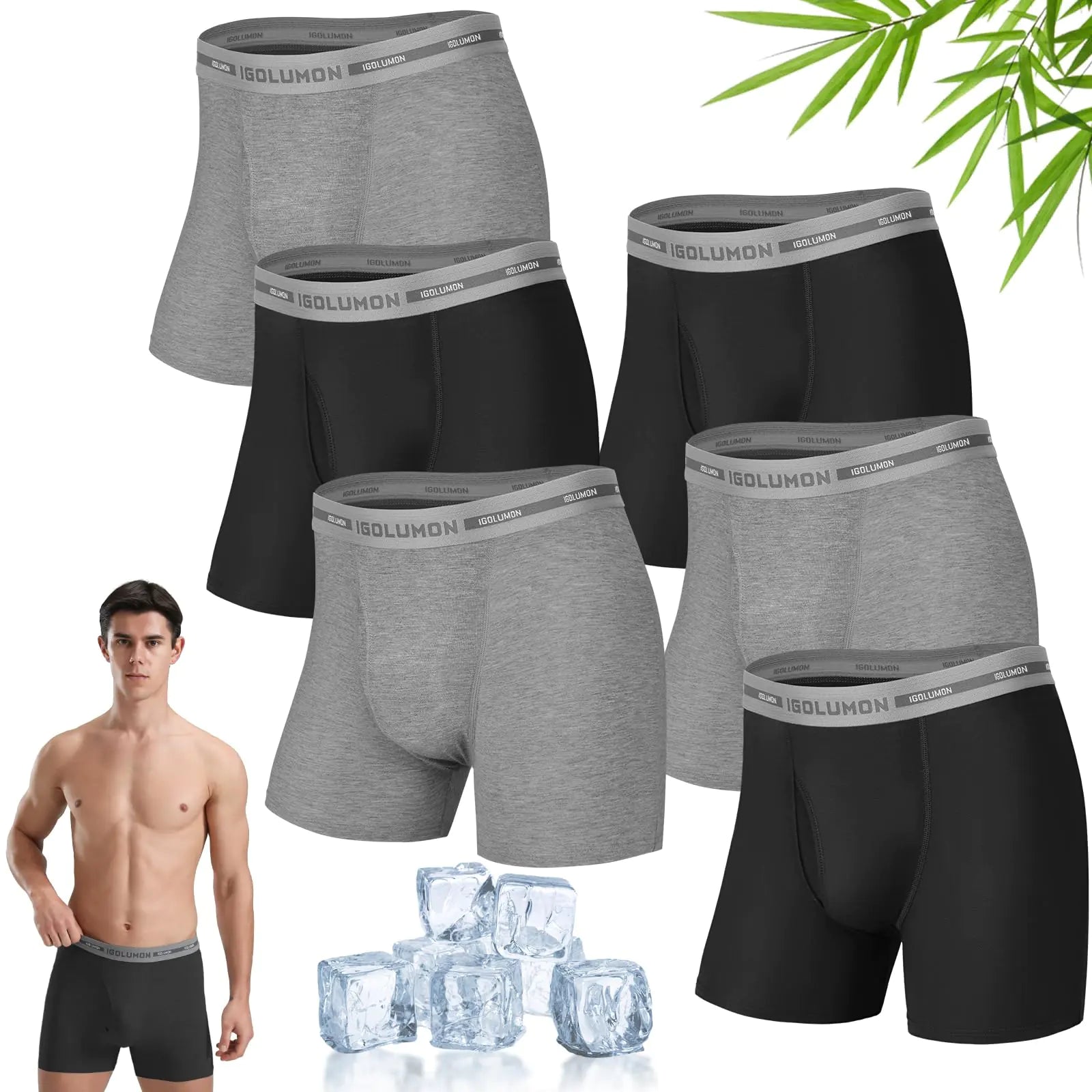 BAMSOFT Men’s Boxer Briefs 6-Pack with Bamboo Rayon