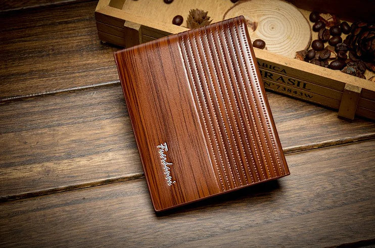 Compact Wood-Textured Wallet