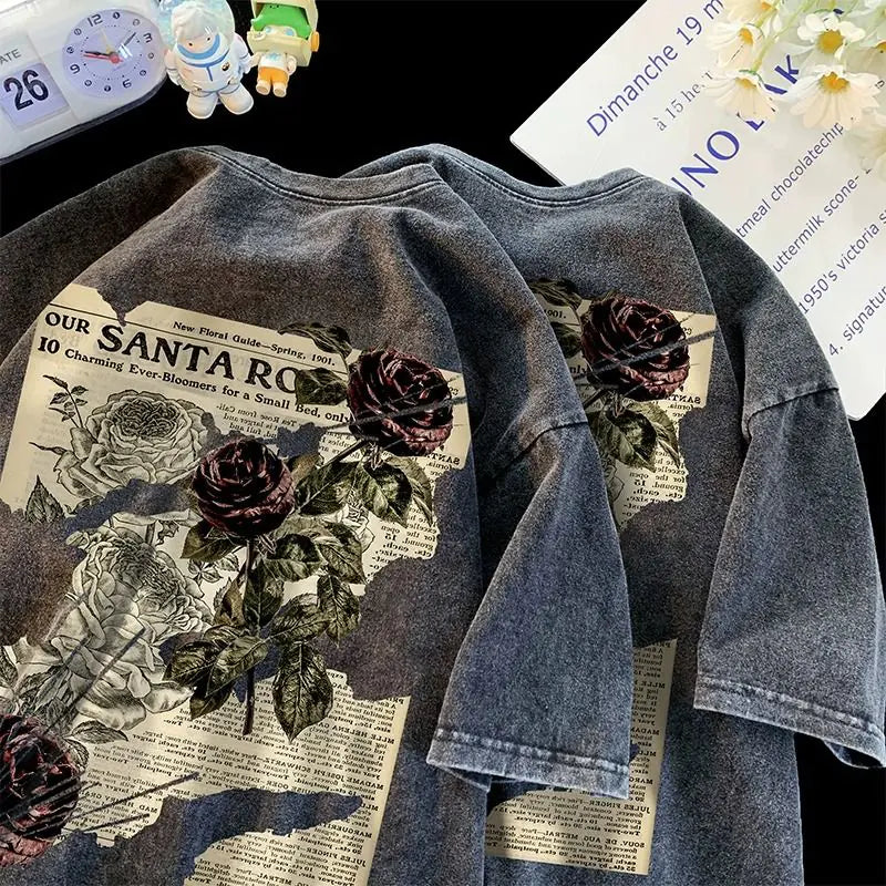 Vintage Floral Newsprint Tees for All