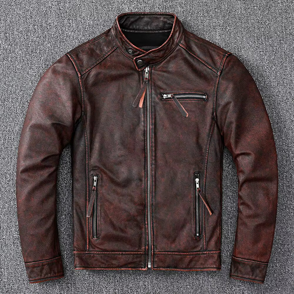 Rustic Brown Biker Leather Jacket