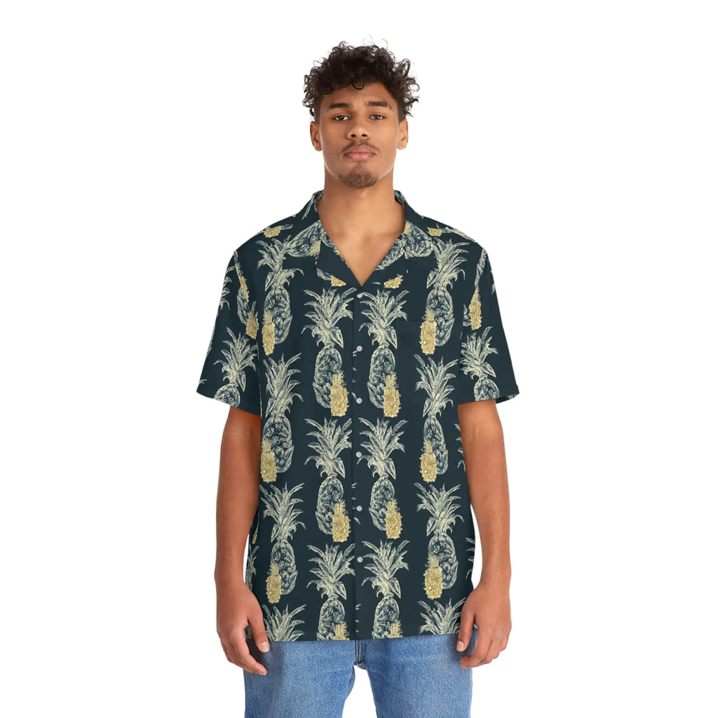 Men's Tropical Pineapple Print Hawaiian Shirt