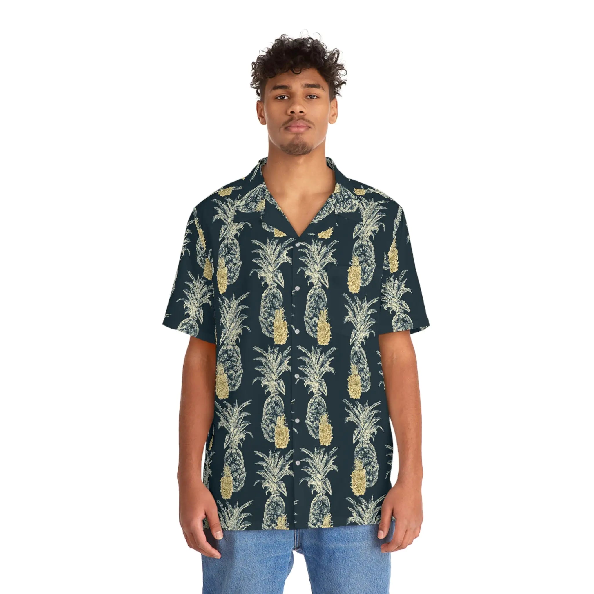 Men's Tropical Pineapple Print Hawaiian Shirt