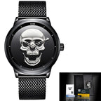 LIGE Men's Bold 3D Skull Watch