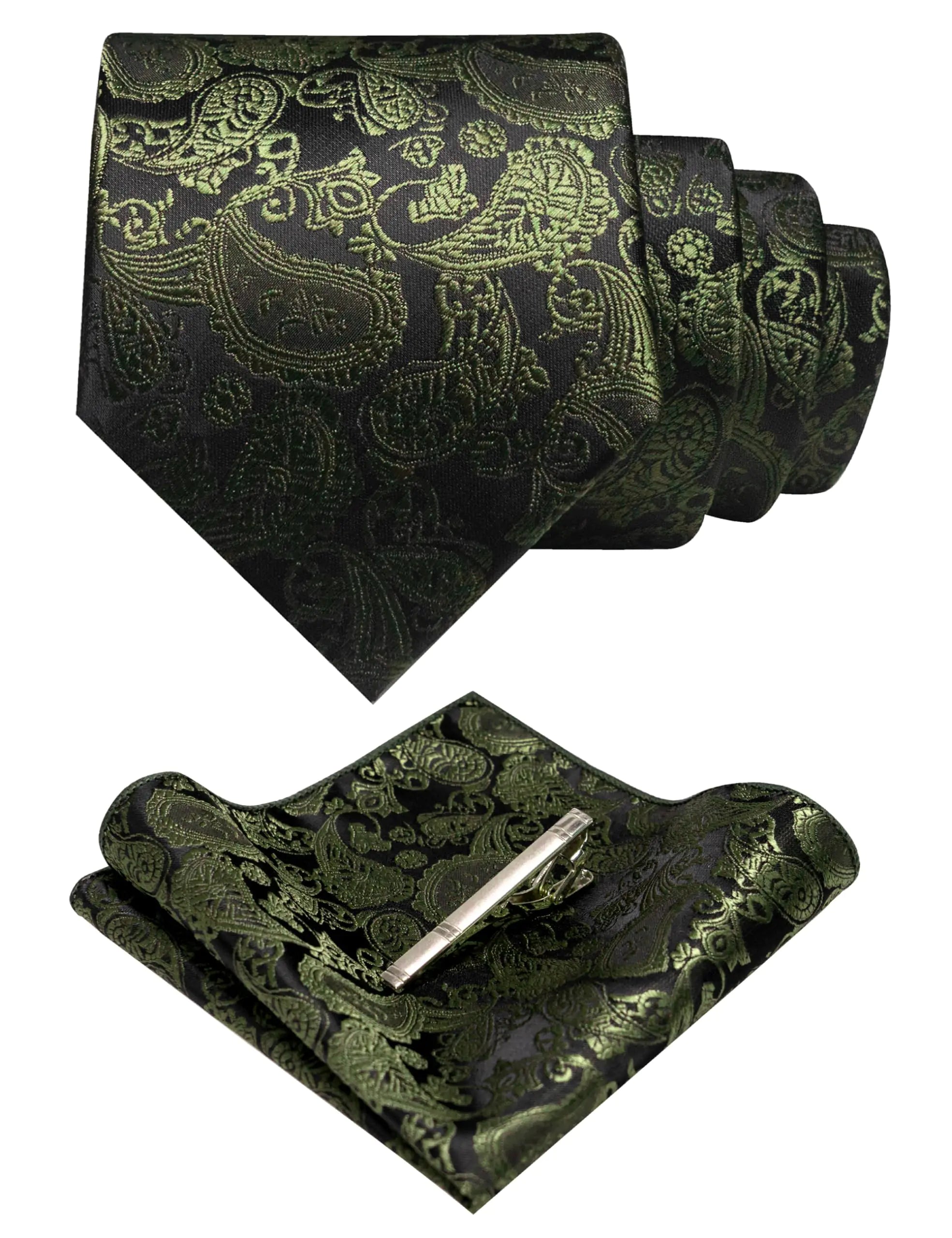 Olive Elegance Paisley Tie Set