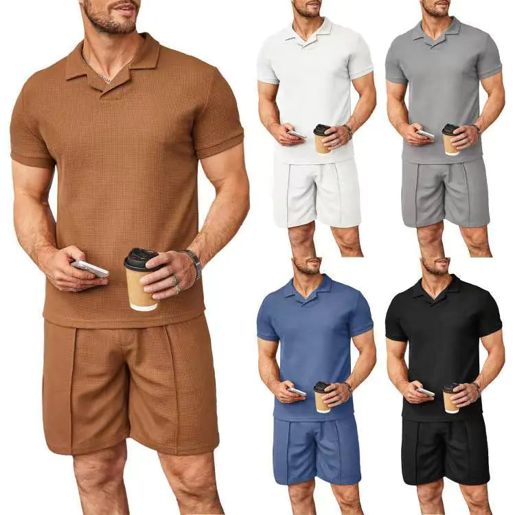 Summer Waffle V-Neck Polo Set