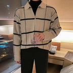 Checkered Lapel Knit Polo Shirt