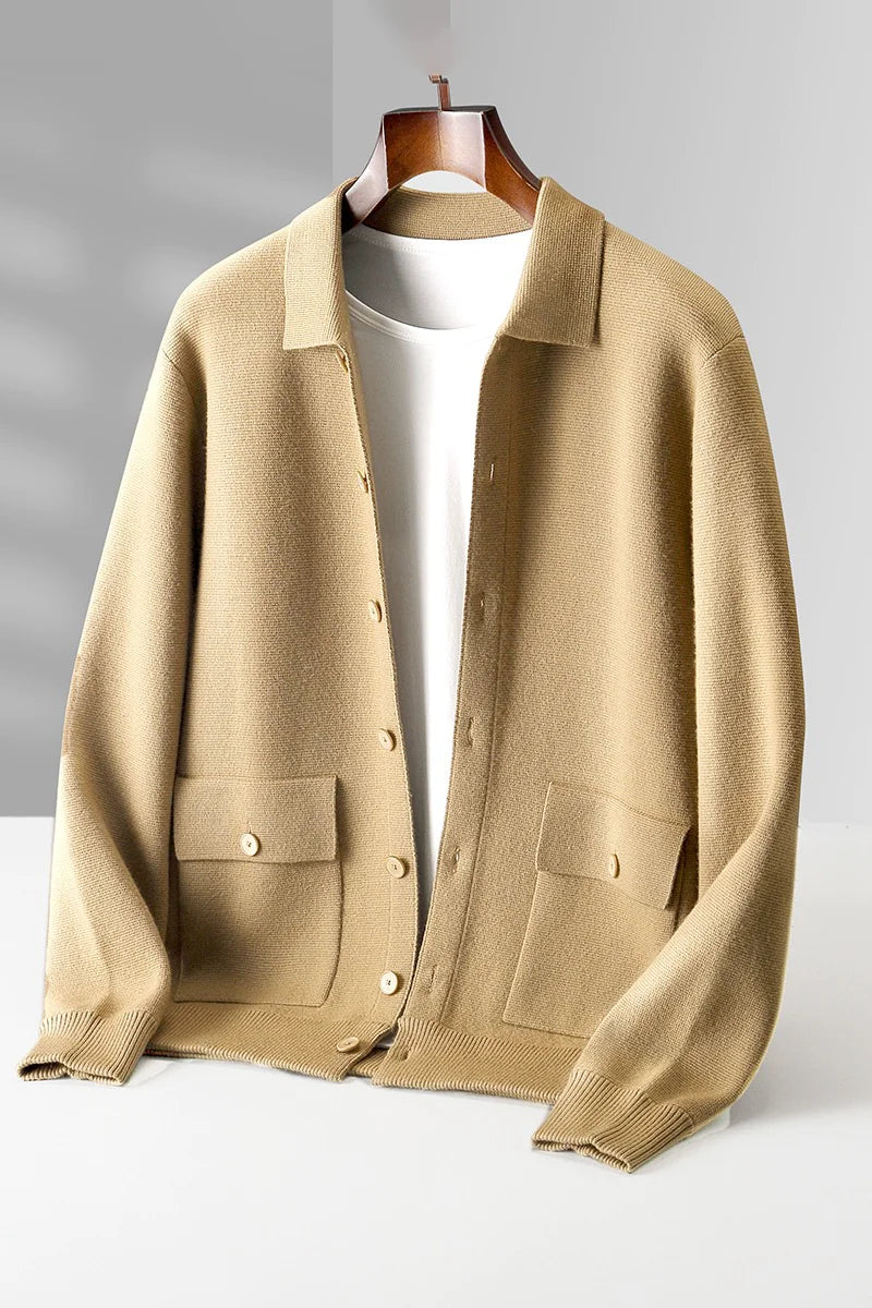 Classic Wool Polo Cardigan for Men