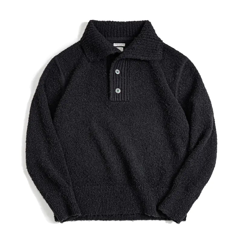 Men's Black Cozy Lapel Thermal Sweater