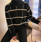 Checkered Lapel Knit Polo Shirt