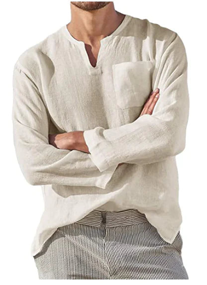 Casual Linen V-Neck Men's Shirt