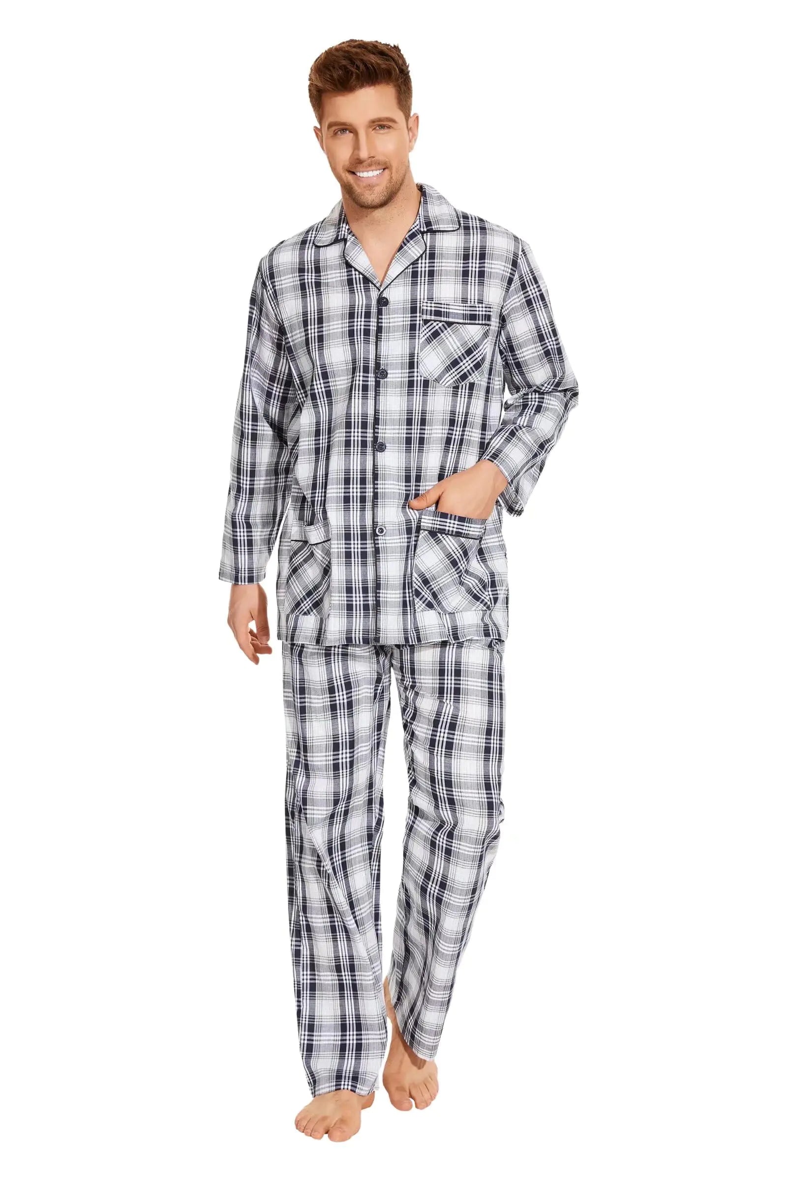Amaxer Men's Plaid Cotton Pajama Set
