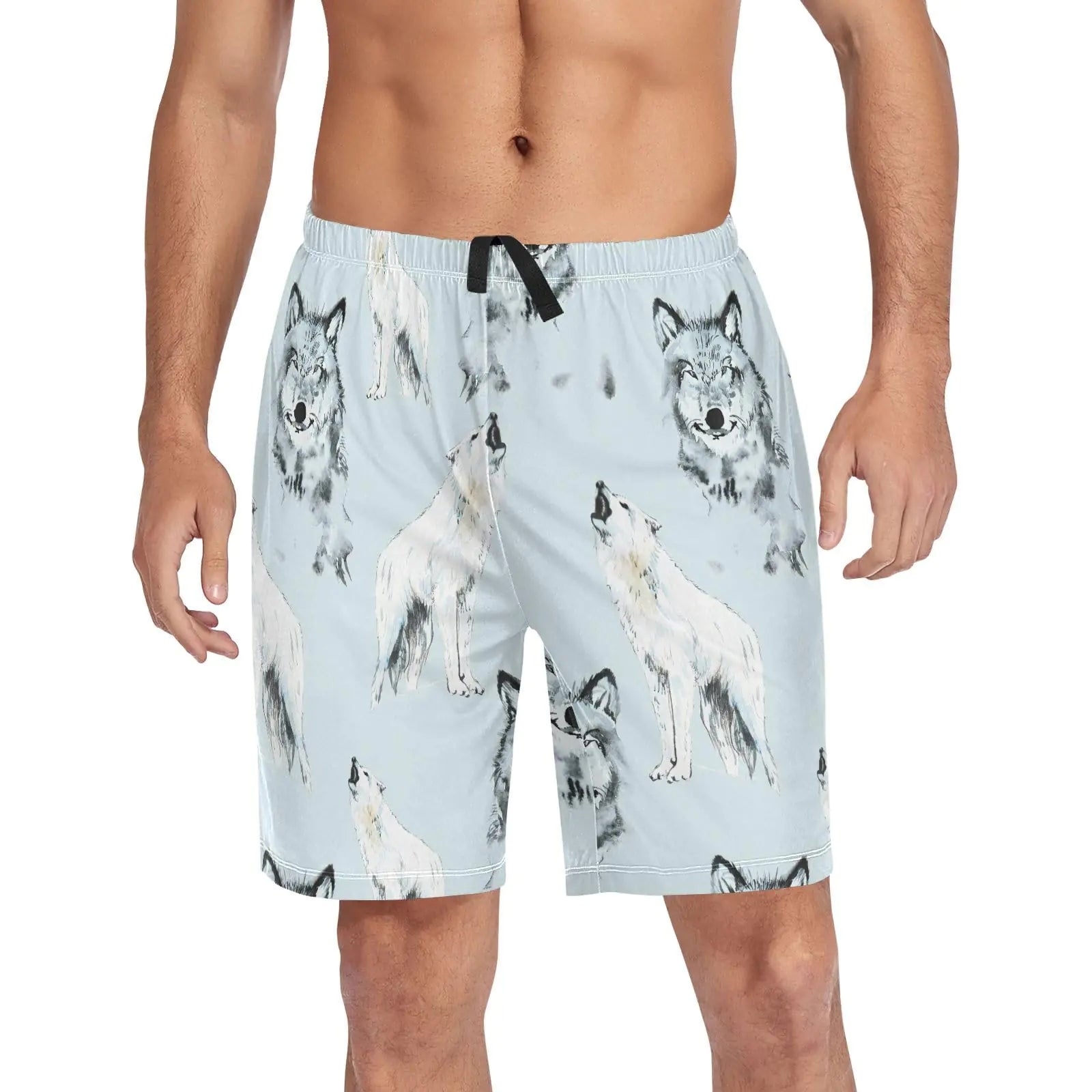 Mens Wolf Print Lounge Shorts