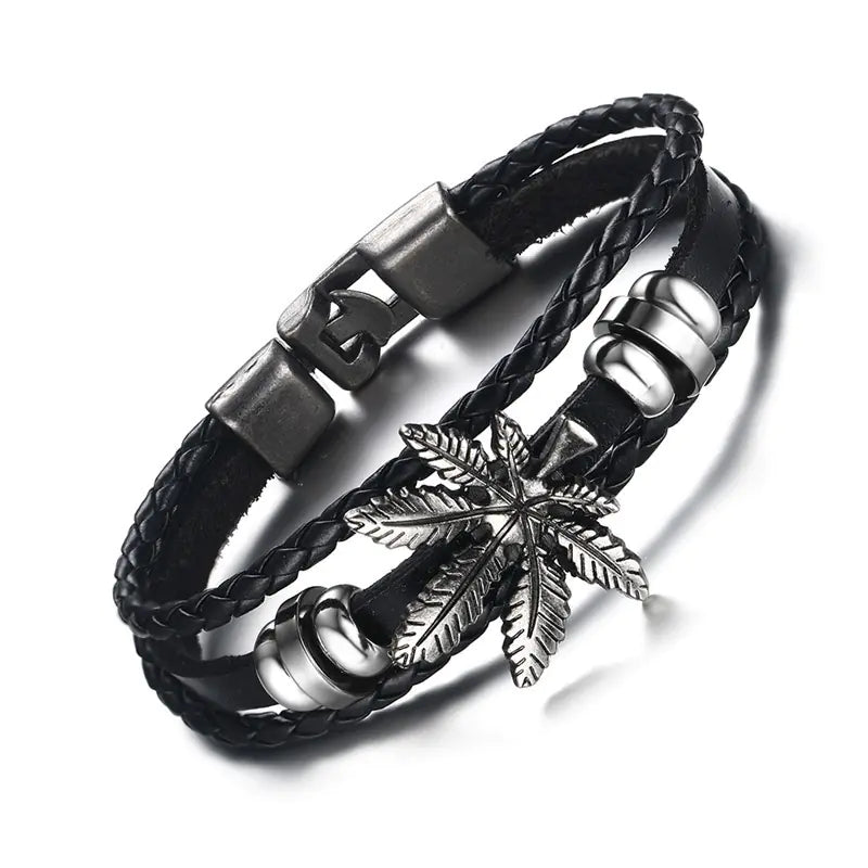 Triple Layer Punk Gold-Black Leather Bracelet