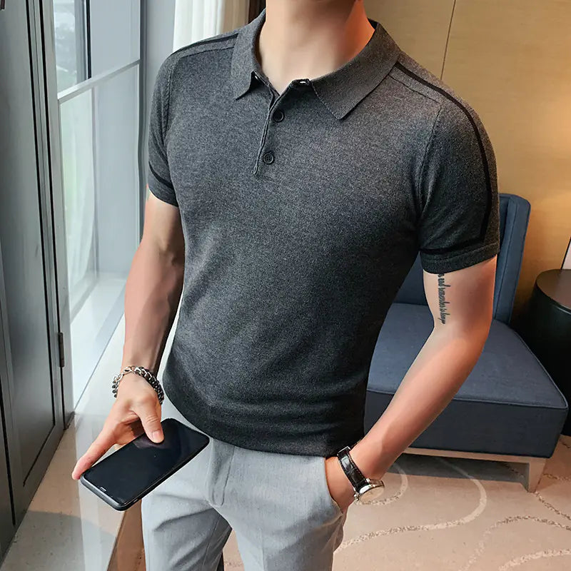 Men's Casual Stripe Polo Shirt - Summer Knit Top