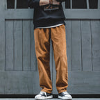 Retro Brown Corduroy Straight-Cut Pants