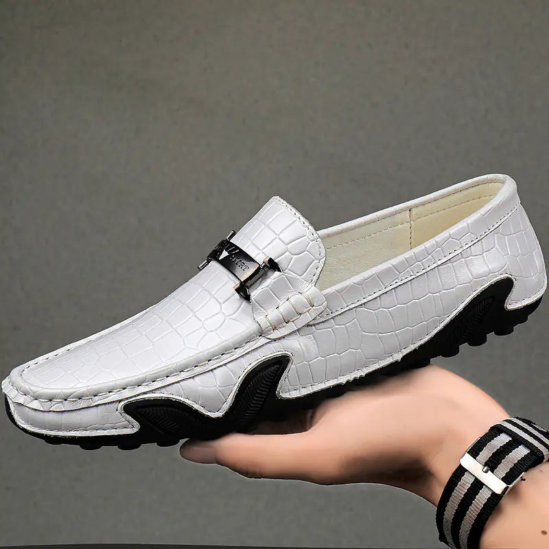 Croc-Print Leather Loafers