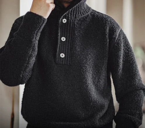 Men's Black Cozy Lapel Thermal Sweater