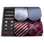Barry.Wang Silk Essentials: Grey Red Tie Set with Accessories