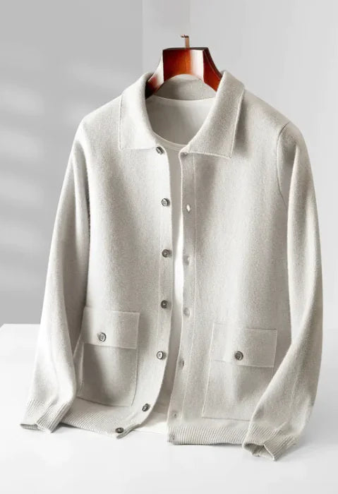 Men's Polo Wool Cardigan with Retro Pockets