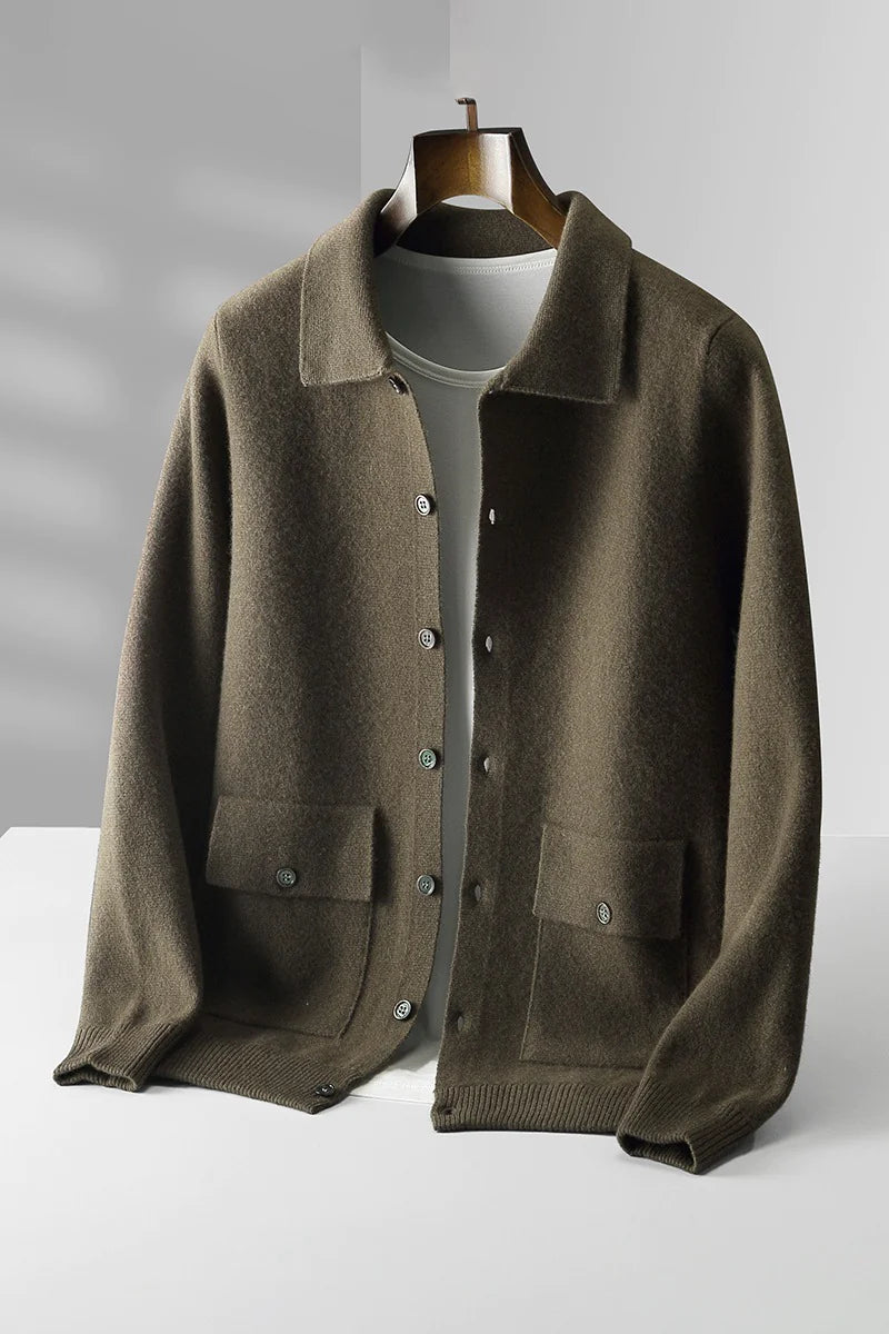 Classic Wool Polo Cardigan for Men