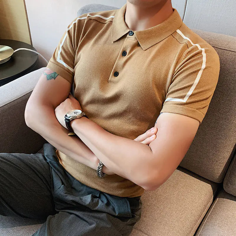 Men's Casual Stripe Polo Shirt - Summer Knit Top