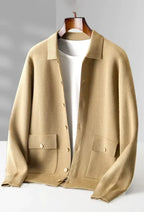 Men's Polo Wool Cardigan with Retro Pockets
