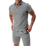 Waffle Zip Polo & Casual Shorts Combo