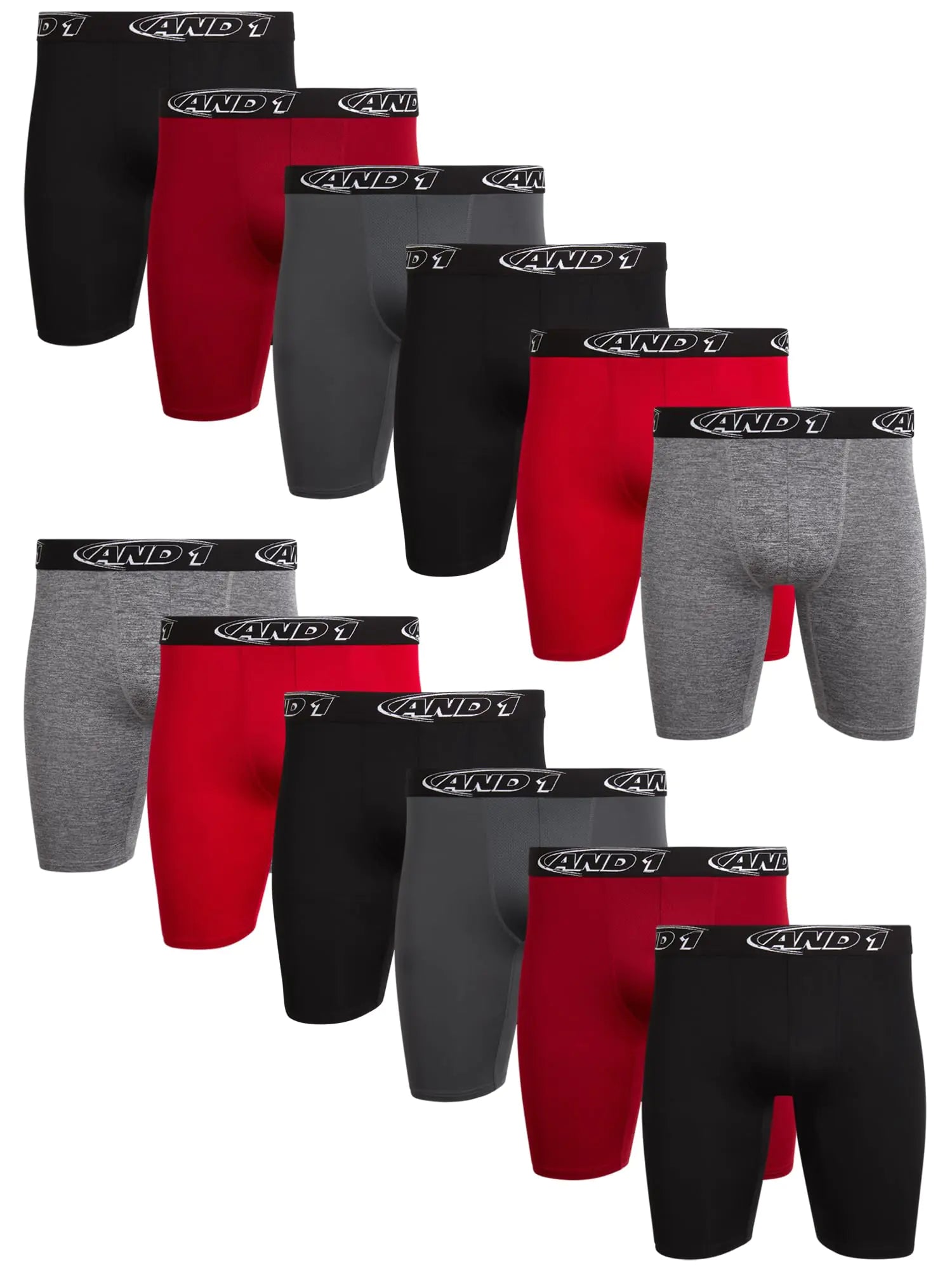 AND1 Mens Underwear Boxer Briefs - 12 Pack Performance Long Leg Compression