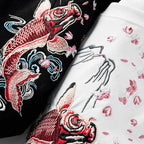 Lypré-azy Men's Cotton Chinese Style T-shirt with Carp Embroidery