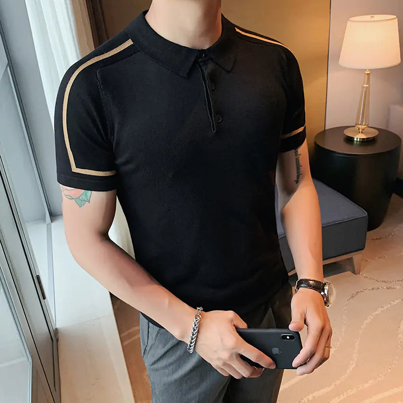 Men's Casual Stripe Polo Shirt - Summer Knit Top