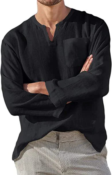 Casual Linen V-Neck Men's Shirt