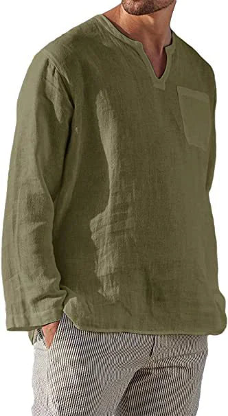 Casual Linen V-Neck Men's Shirt