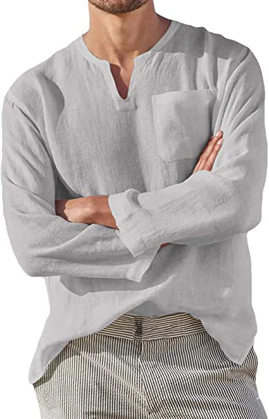 Casual Linen V-Neck Men's Shirt