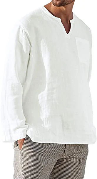 Casual Linen V-Neck Men's Shirt