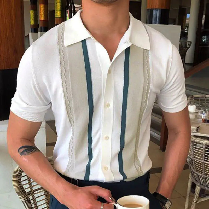 Summer Striped Knit Polo - Men's Casual Shirt