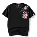 Lypré-azy Men's Cotton Chinese Style T-shirt with Carp Embroidery