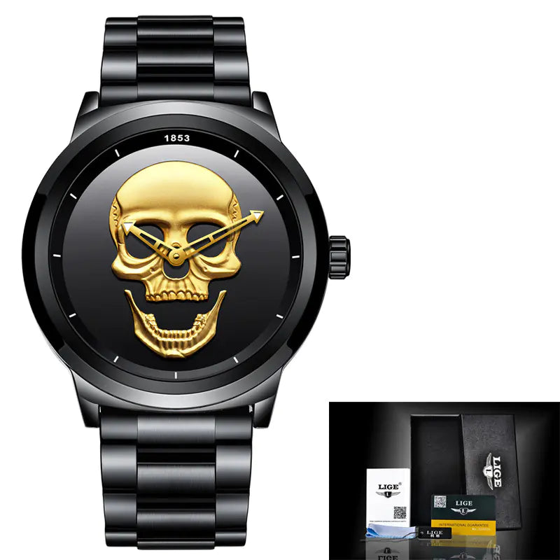 LIGE Men's Bold 3D Skull Watch