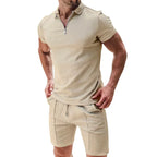 Waffle Zip Polo & Casual Shorts Combo