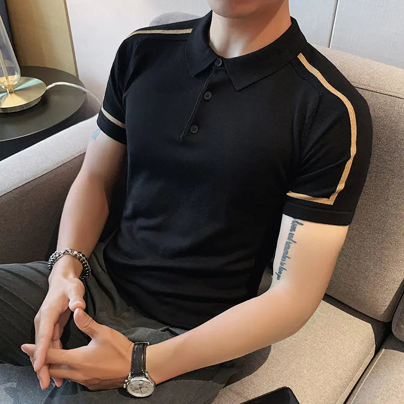 Men's Casual Stripe Polo Shirt - Summer Knit Top