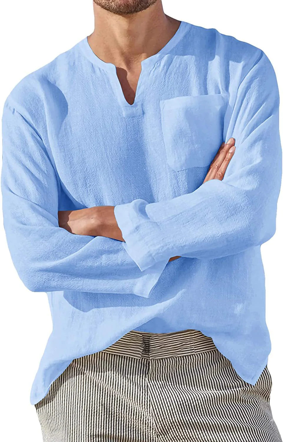 Casual Linen V-Neck Men's Shirt