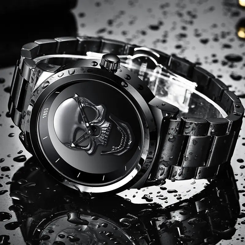 LIGE Men's Bold 3D Skull Watch