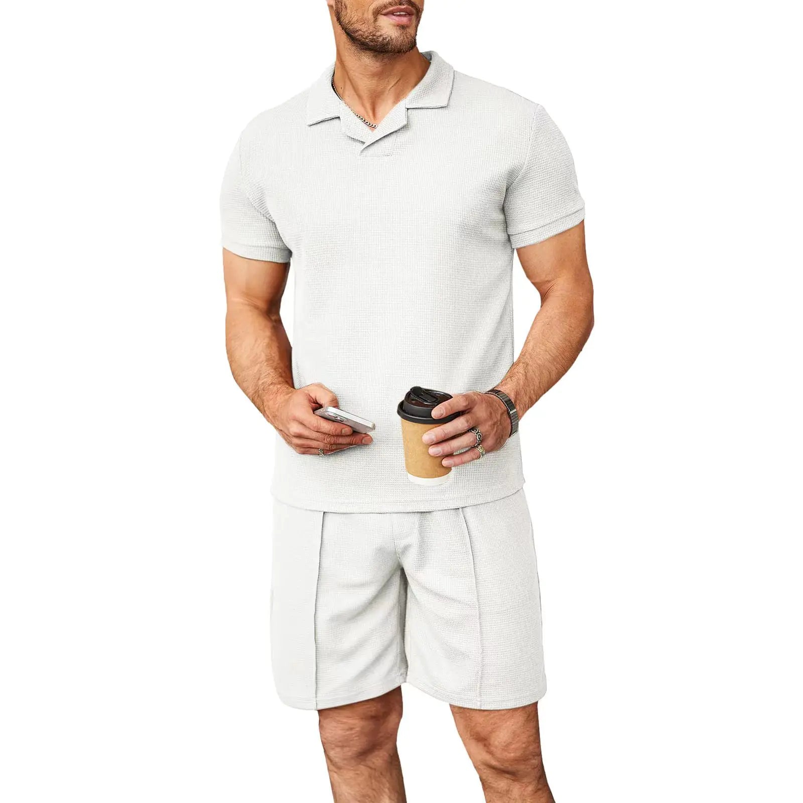 Summer Waffle V-Neck Polo Set
