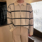 Checkered Lapel Knit Polo Shirt