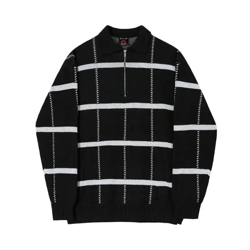 Checkered Lapel Knit Polo Shirt