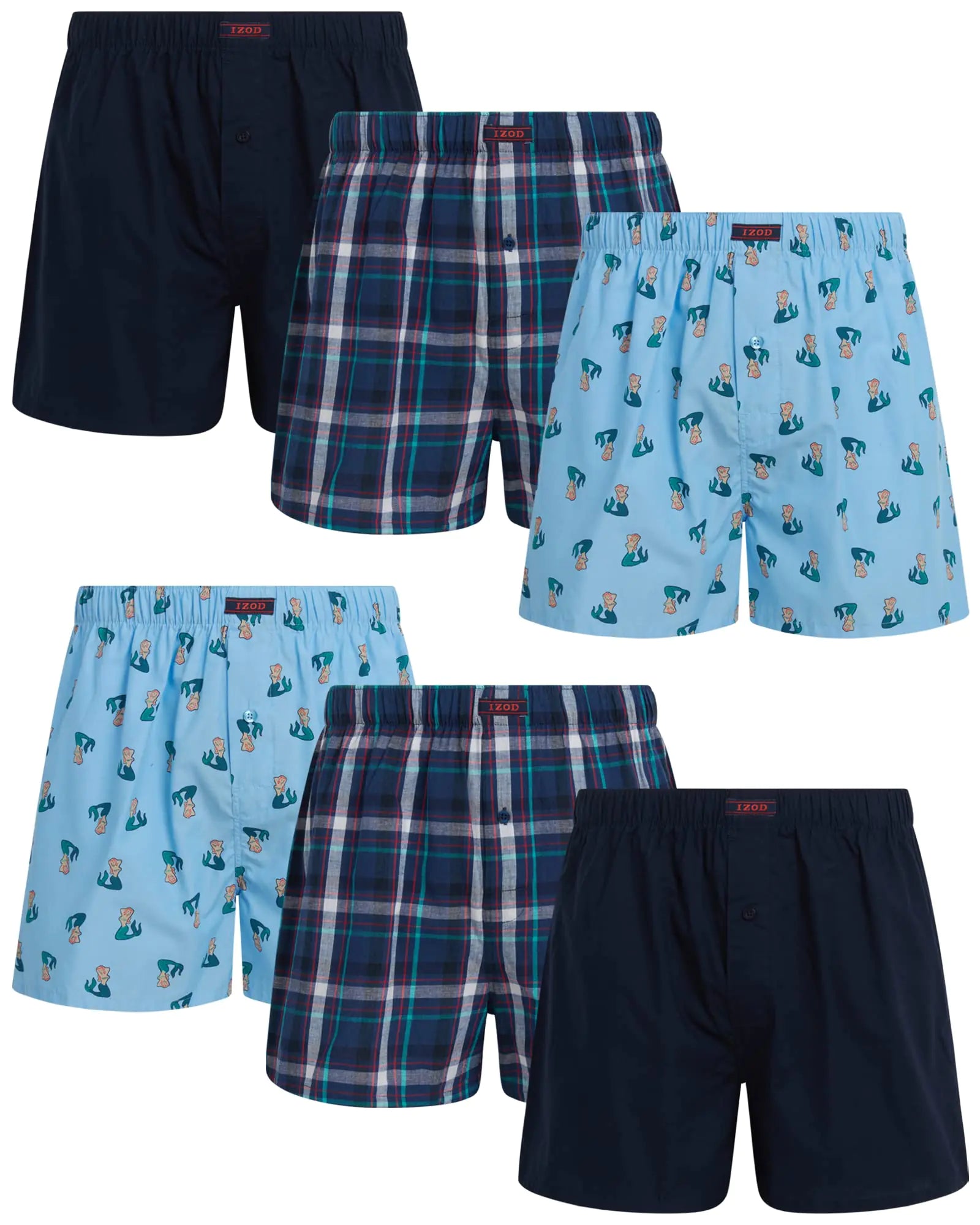 IZOD Mens 6-Pack Woven Cotton Boxers - Comfortable Loose Fit Underwear