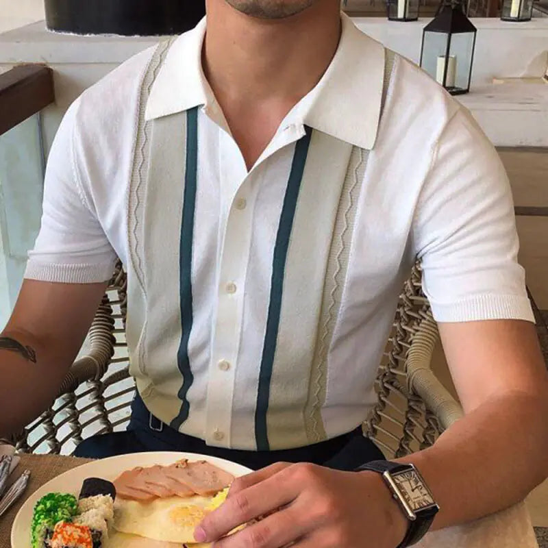 Summer Striped Knit Polo - Men's Casual Shirt